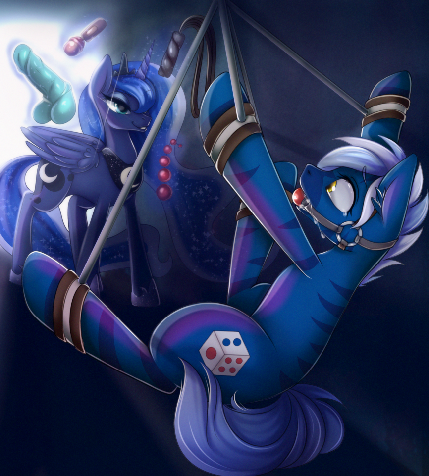 2164422__suggestive_artist-colon-igazella_princess+luna_oc_oc-colon-dark+straw_alicorn_hybrid_pony_zebra_zebroid_zony_anal+beads_ballgag_bondage_cuffs_